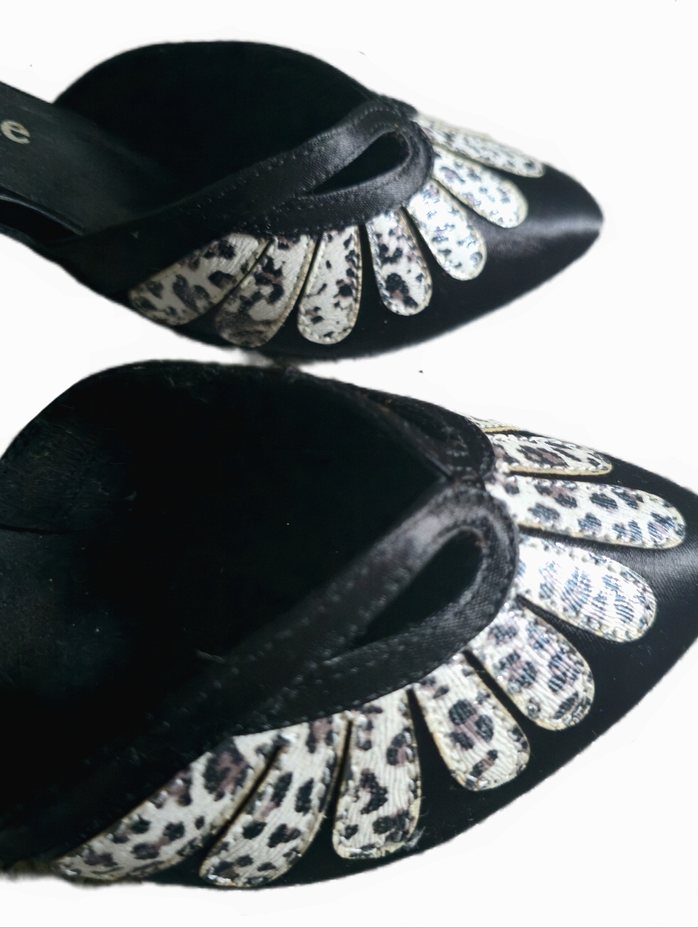 Ballroom Stephanie Black Satin White Leopard Print Motif Dancing Shoes Size 7 - Picture 8 of 11